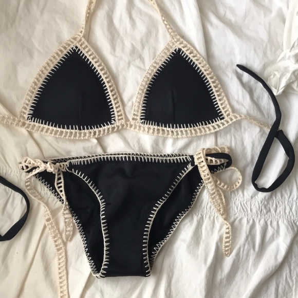 Victoria's Secret Other - Victoria’s Secret Crochet Black Trim Bikini Set